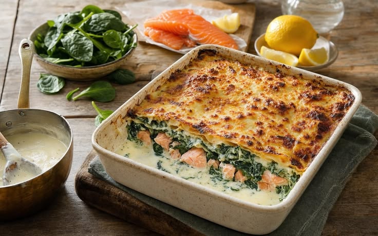 Lasagnes saumon épinards feuilles cuisine