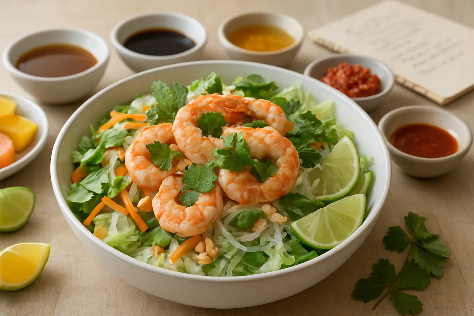 préparation salade thaï aux crevettes